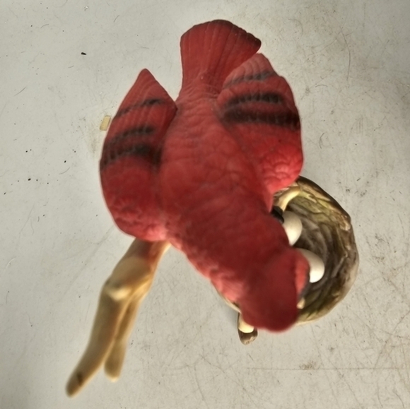 Ceramic Cardinal on a branch‎ with eggs in a nest - Picture 3 of 8